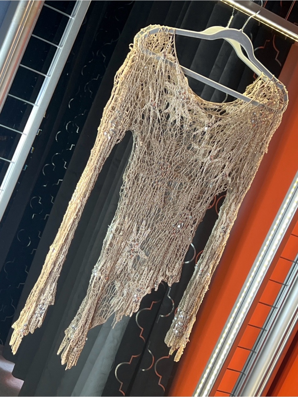 Archival Vintage Champagne Sequin Shredded Distressed Net Top 🥂